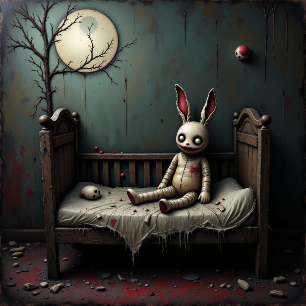 Creepy Stuffed Bunny in Dilapidated Nursery