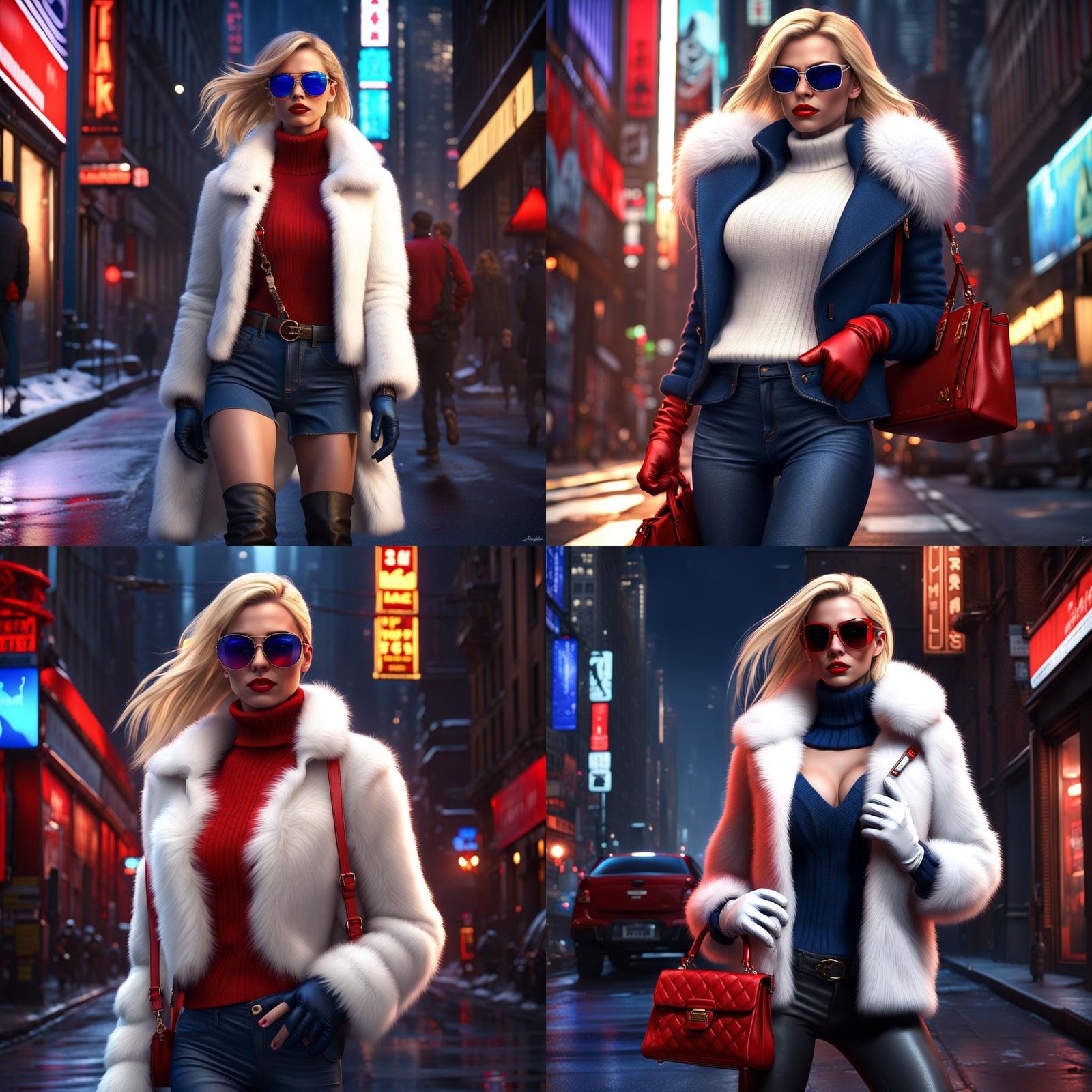 Woman in Fur Jacket Walking in Manhattan Alley