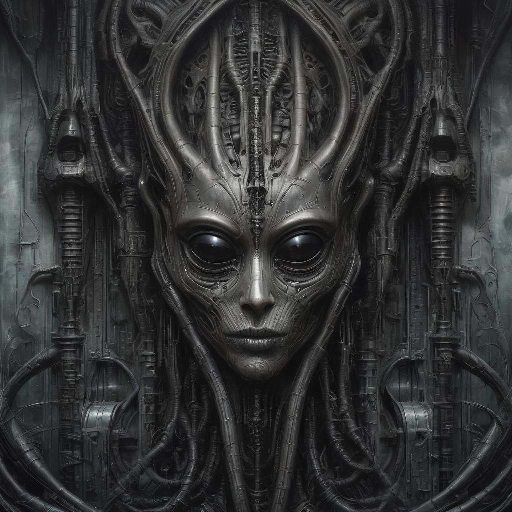 Dark Gothic Sci-Fi Painting in H.R.R. Giger Style