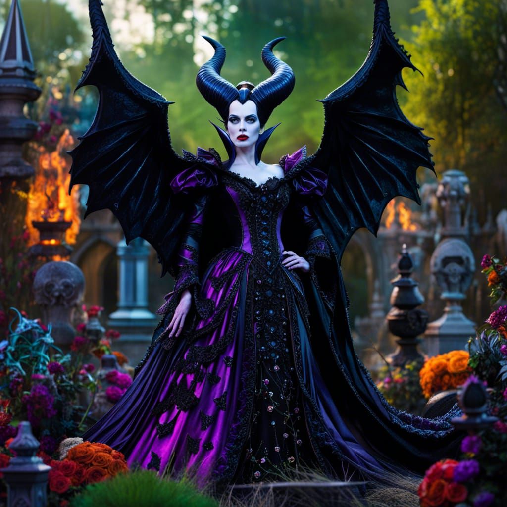 Rococo Gothic Maleficent in Graveyard