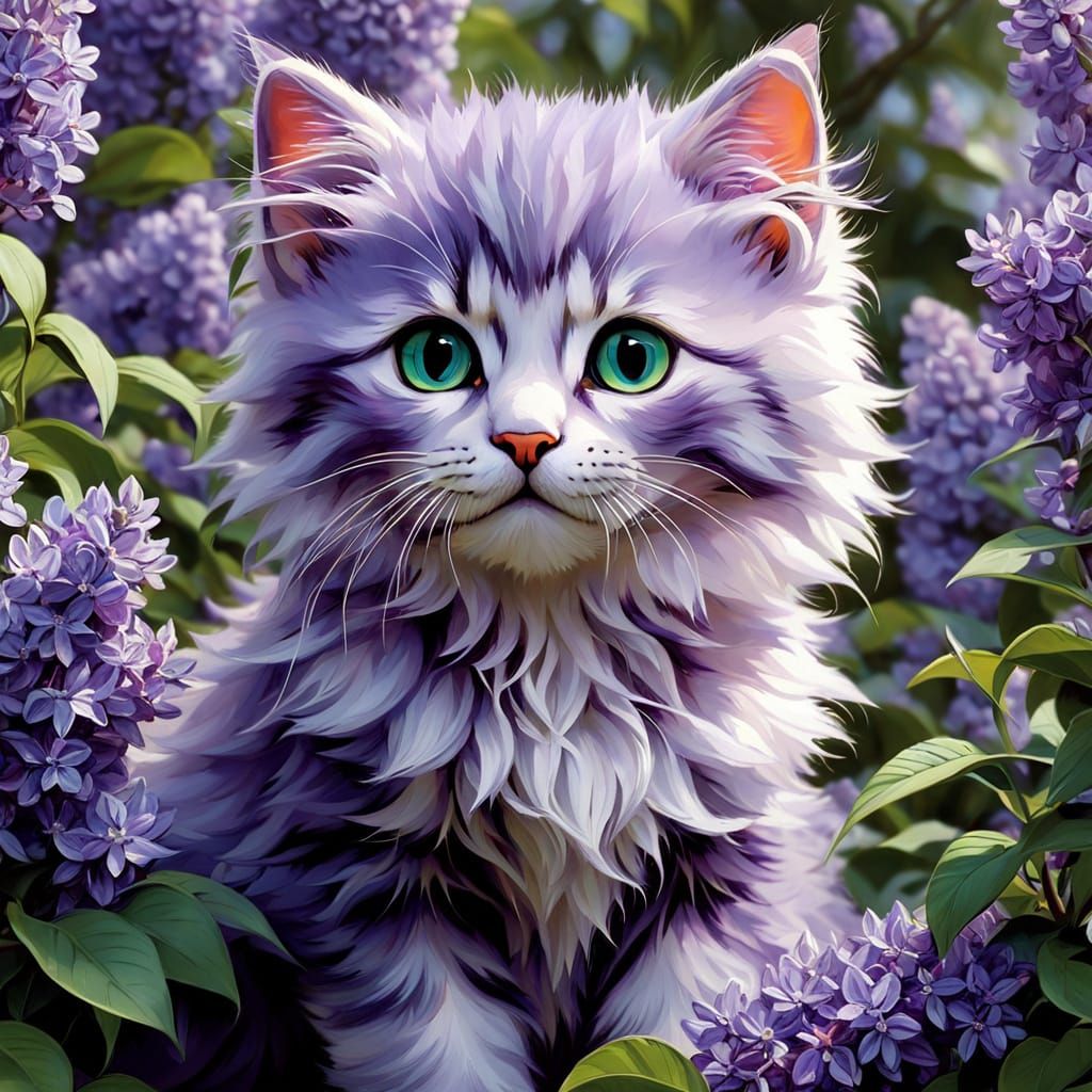 Whimsical Marmalade Kitten in Lavender Hues