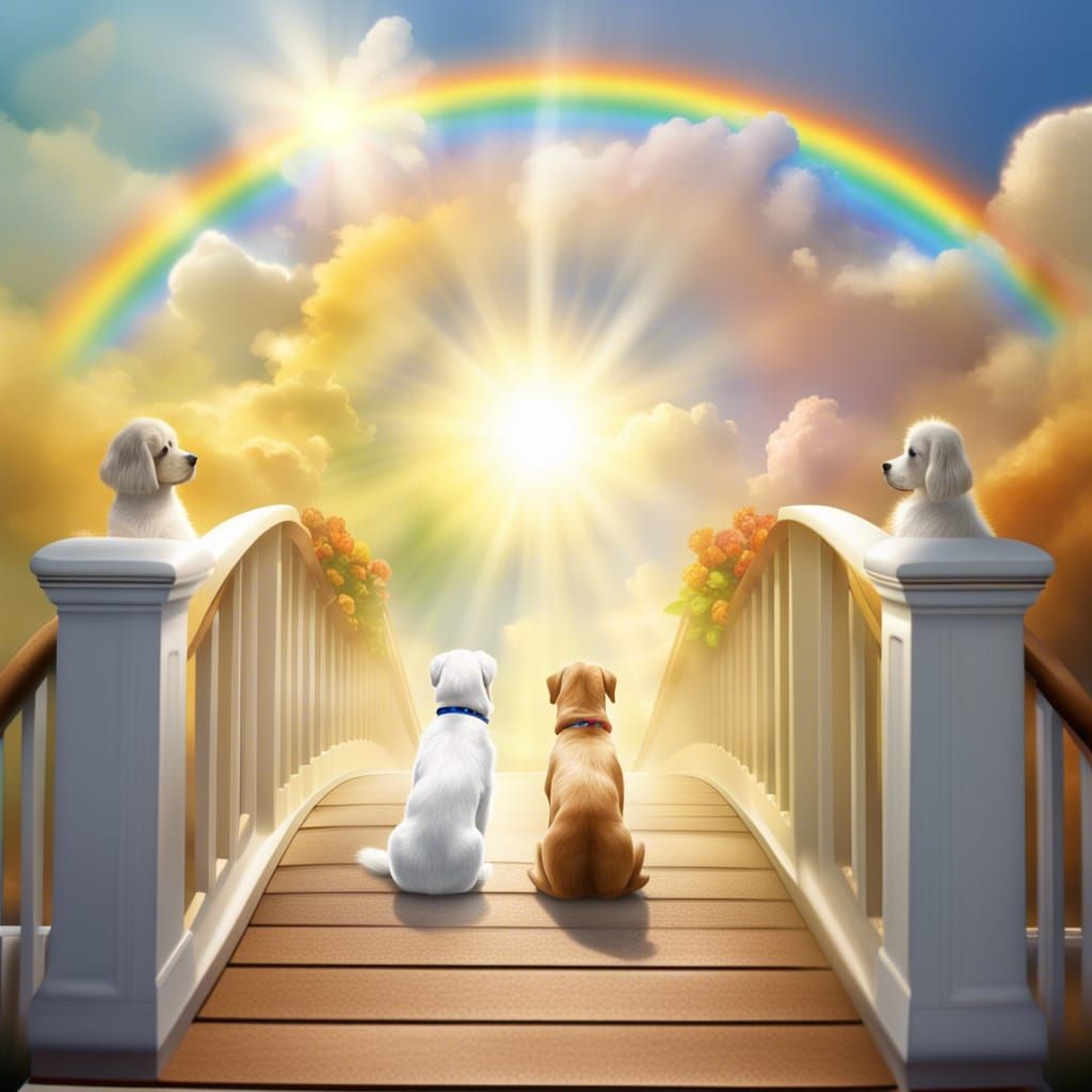 Dogs Crossing Rainbow Bridge to Heaven