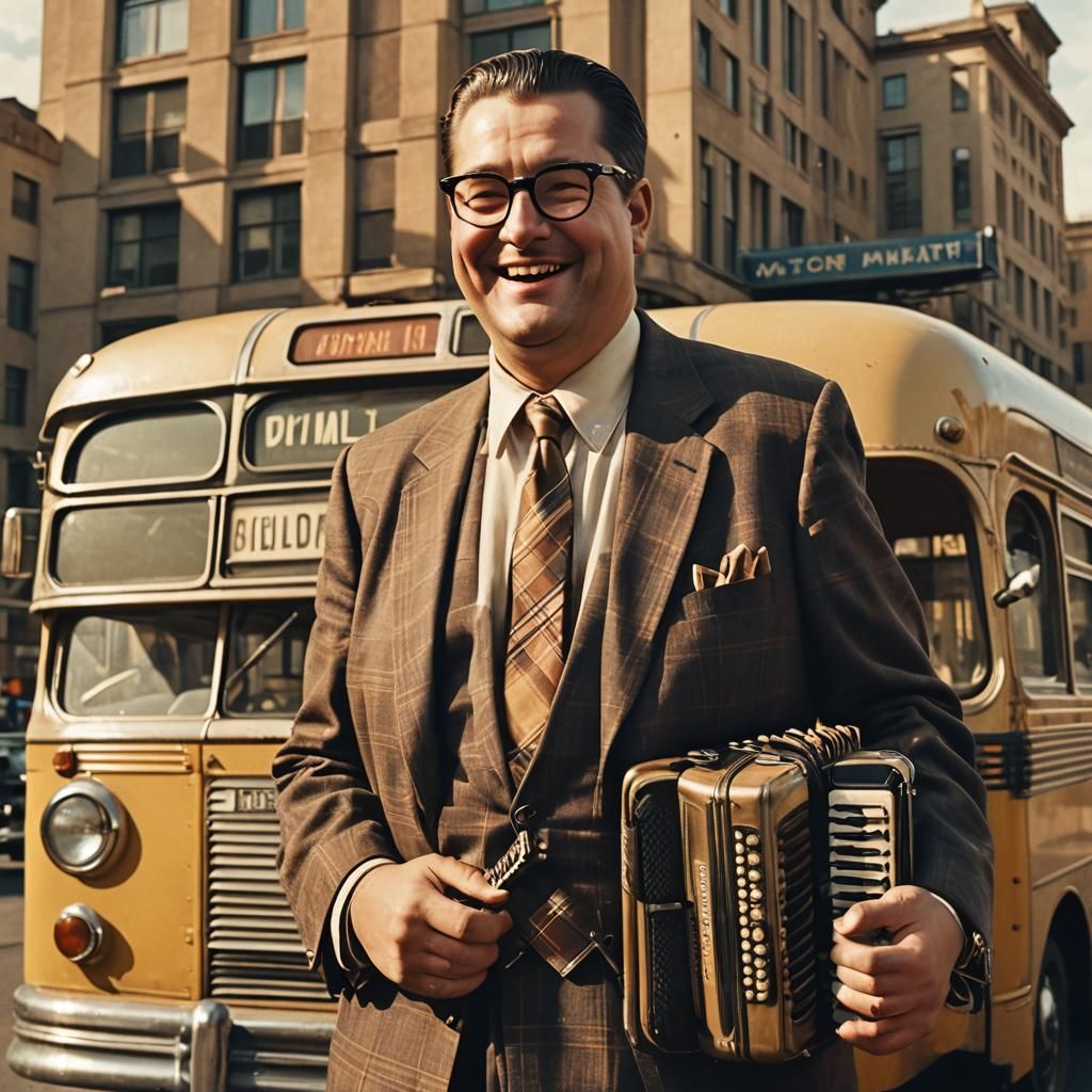 1950s Man with Accordion in Cinematic Style