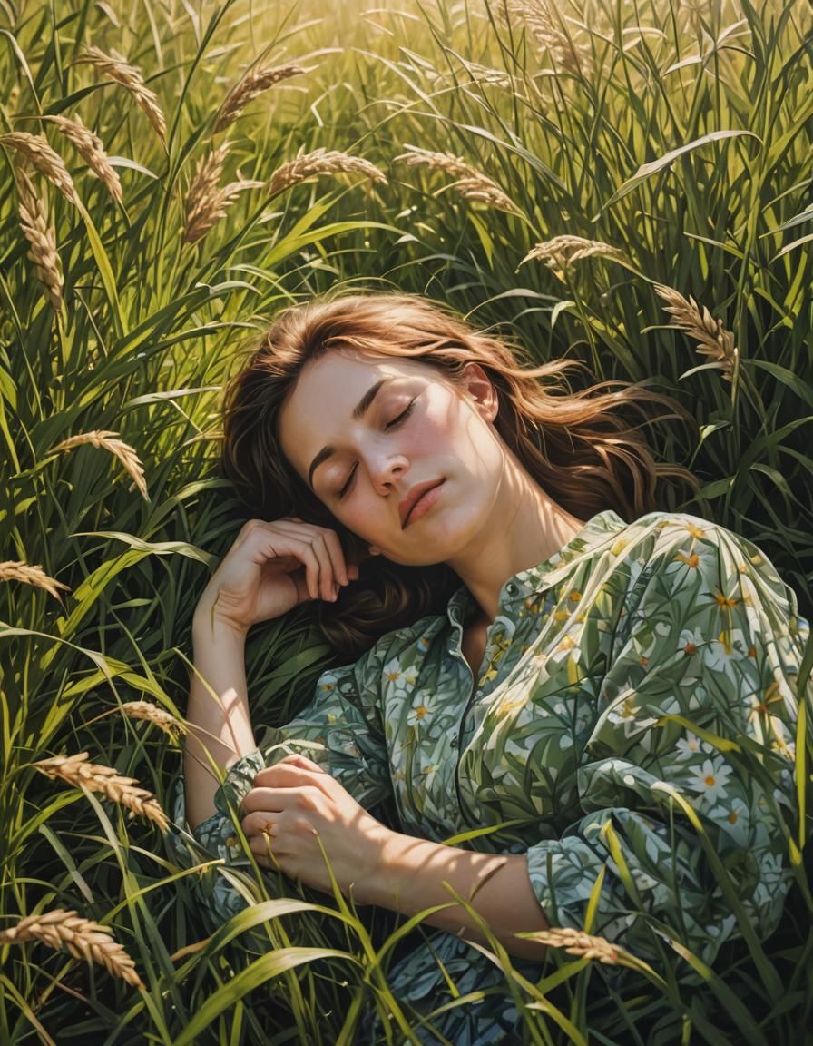 Woman Sleeping in Sunny Meadow