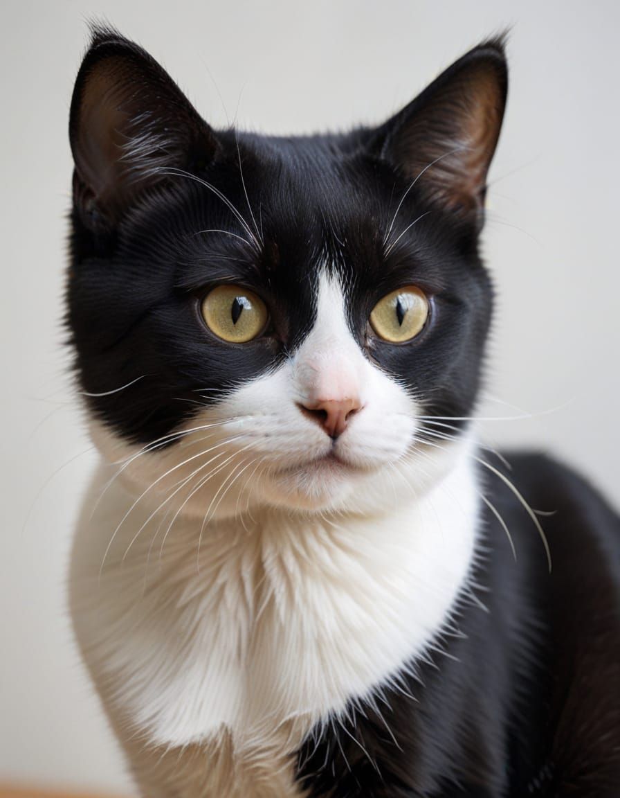 Close-Up Photograph of a Black and White Cat