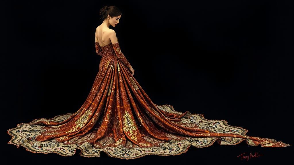 Sequin-Covered Gown in Opulent Art Nouveau Style