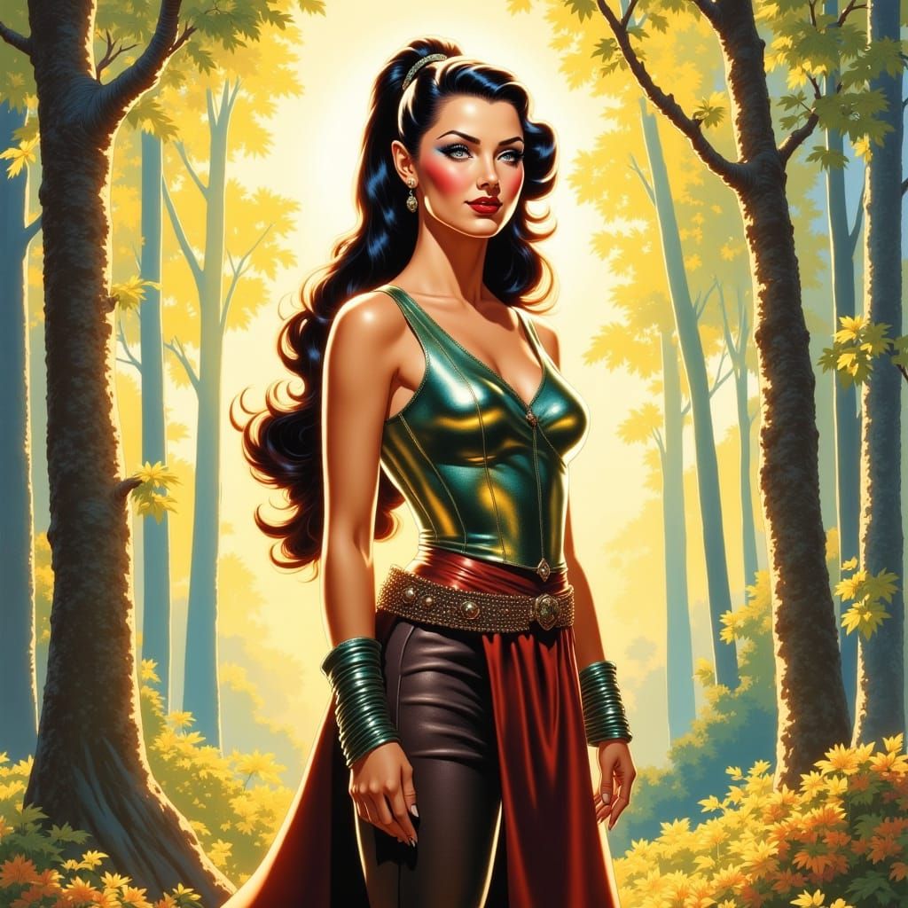 Ethereal Drow Elf in Sunlit Forest Impressionism