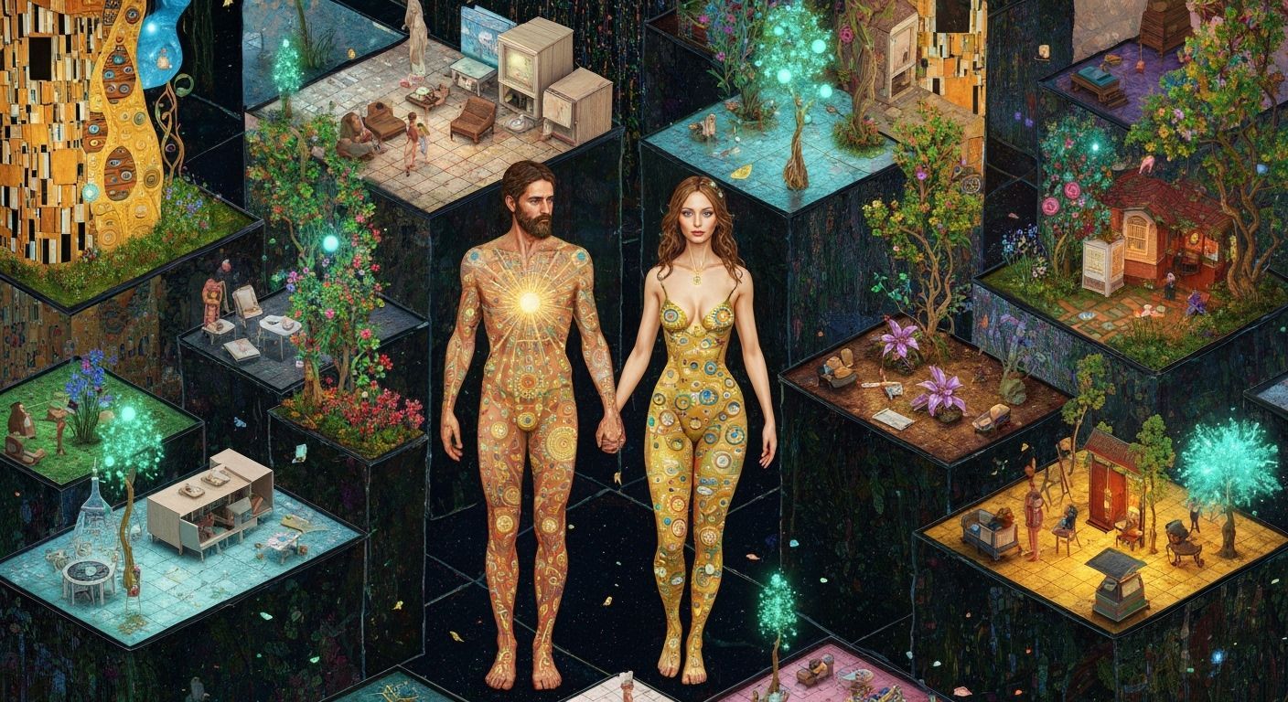 Mystical Genesis Scene in Klimt & Kehoe Style