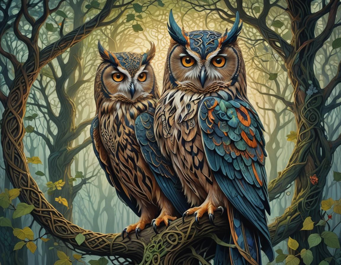 Celtic Owl Goddess Portrait in Fauvist Colors