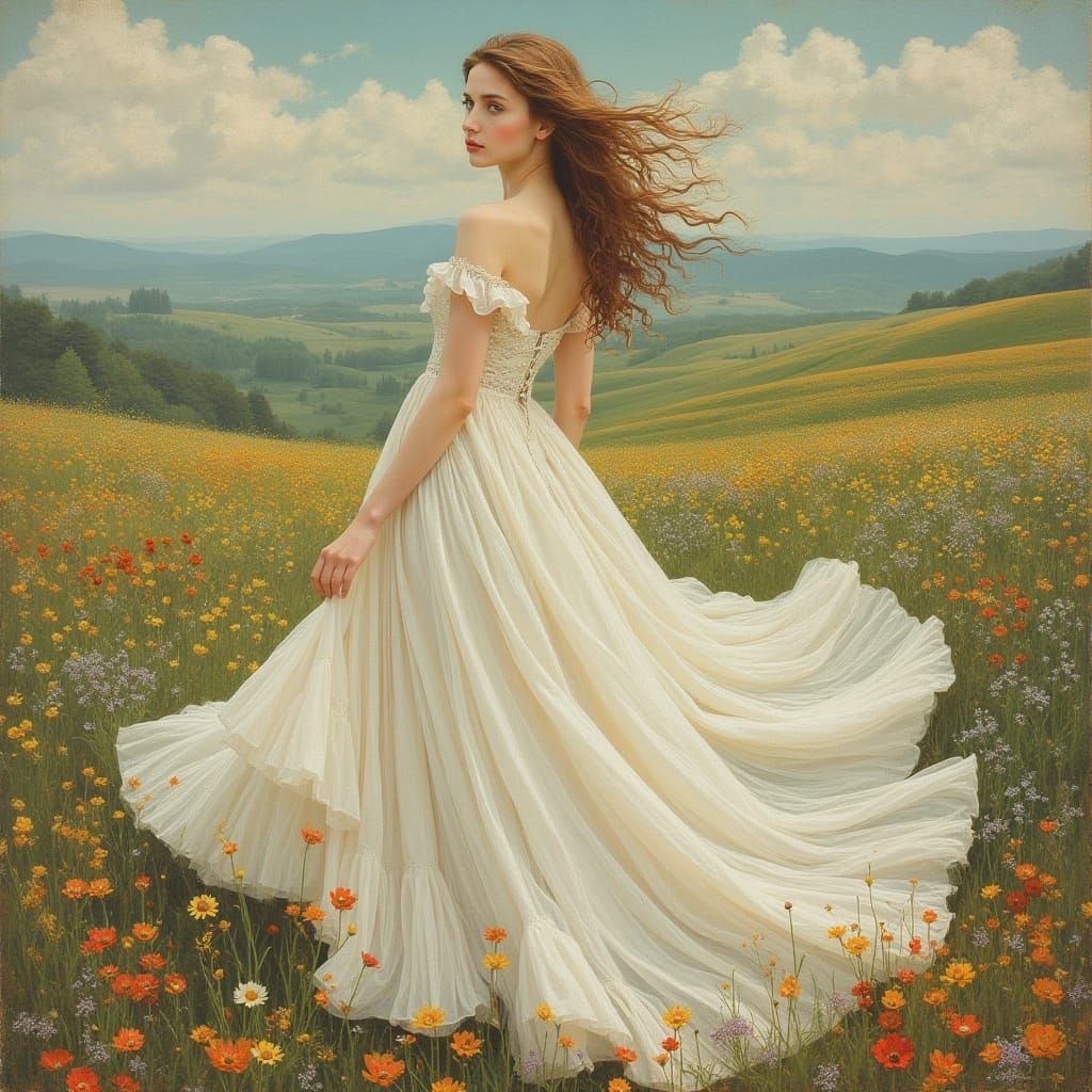 Woman in White Gown: Art Nouveau Illustration