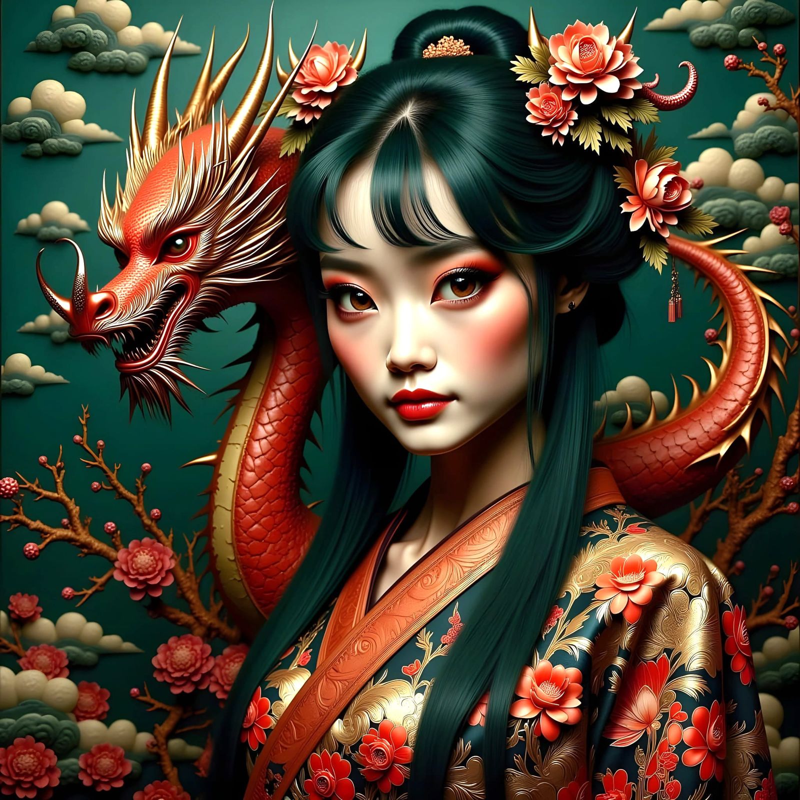 Dragon Kimono: Surreal Emerald Dreamscape