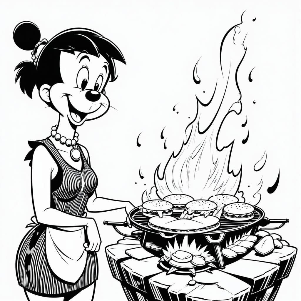 Wilma Flintstone Grilling: Vintage Cartoon Style
