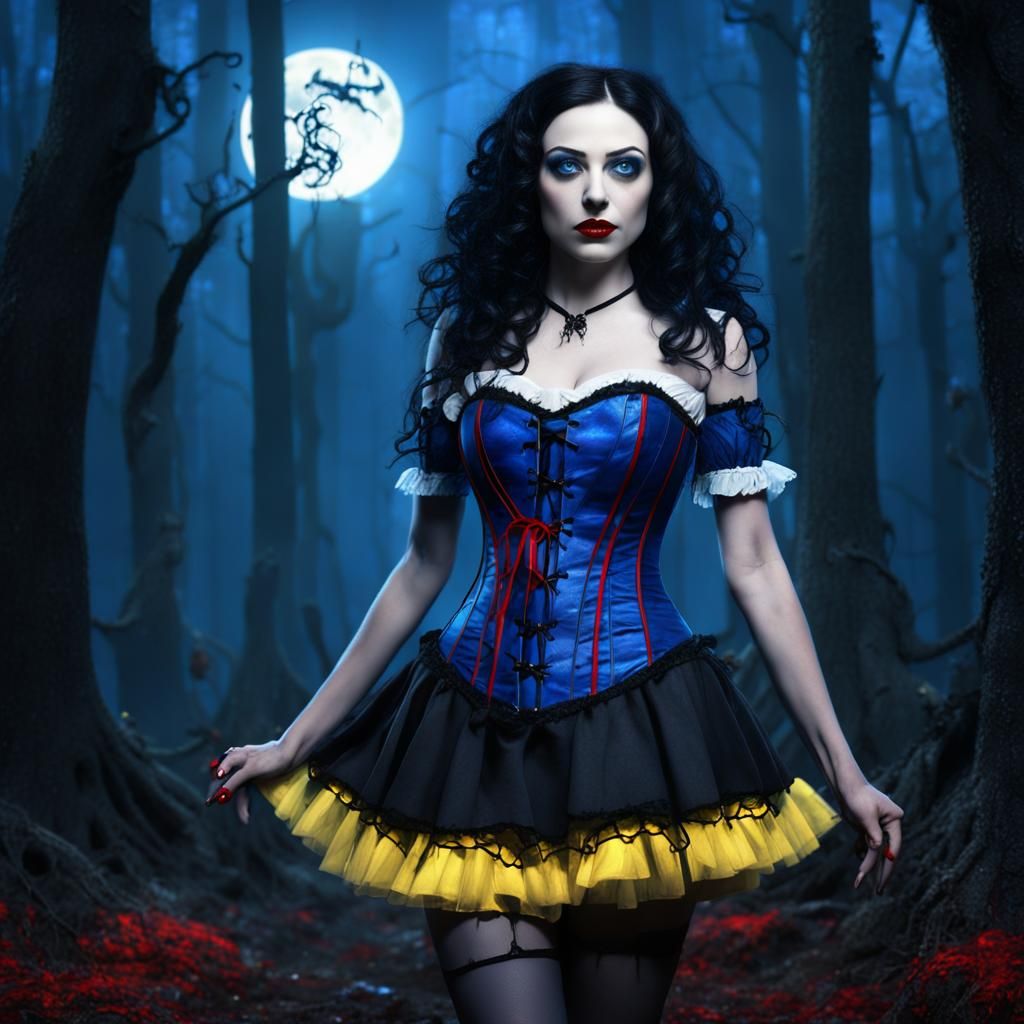 Gothic Snow White in Dark Forest, Detailed Matte Painting
