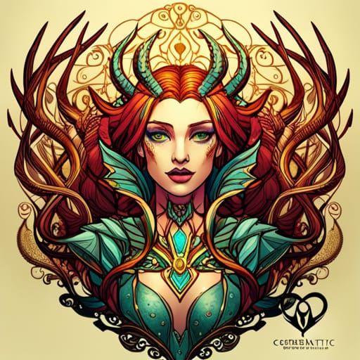 Steampunk Cybernetic Queen of Antlers in Digital Art