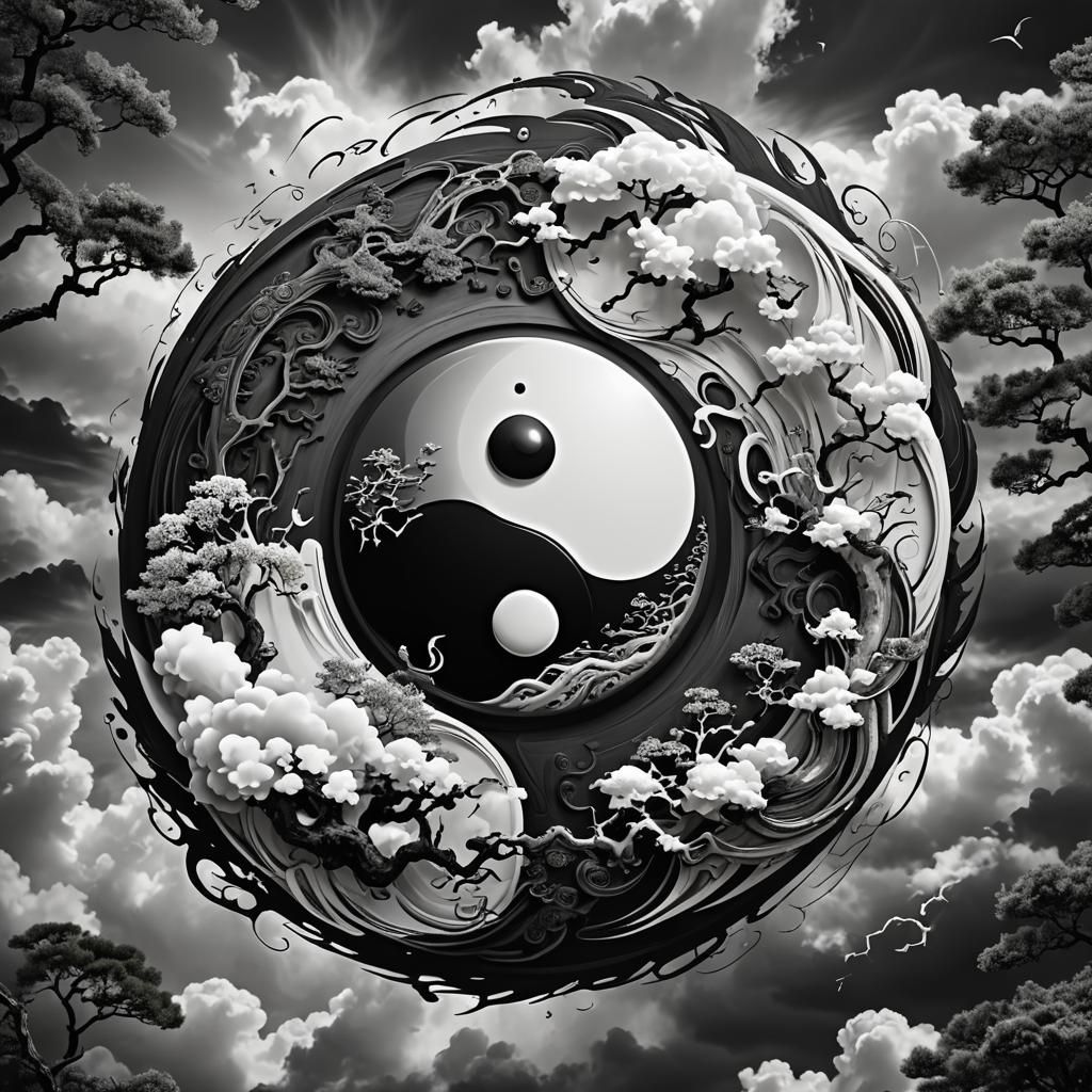 Yin-Yang Symbol in Harmony with Nature