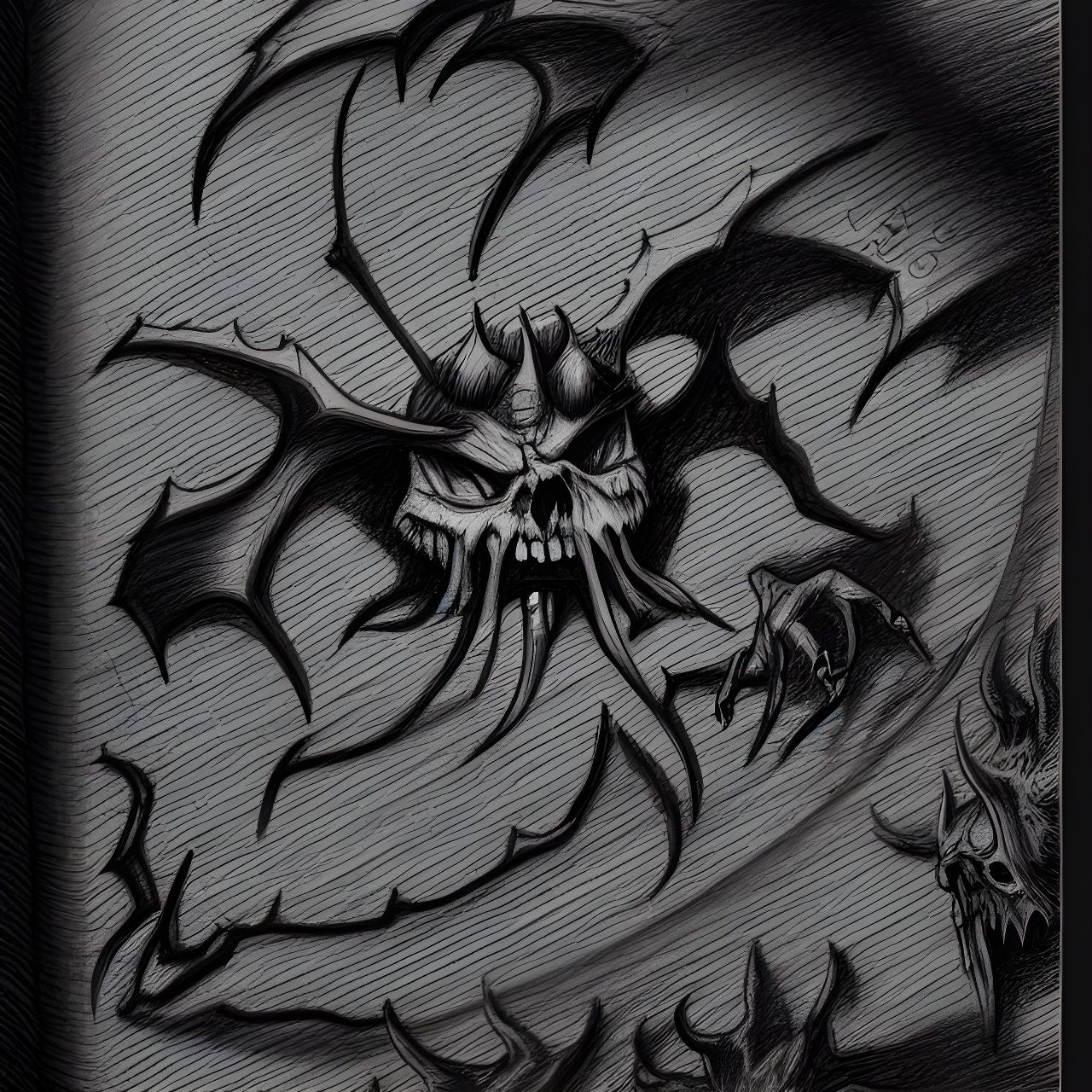 Mysterious Evil Tome Pages with Arcane Drawings