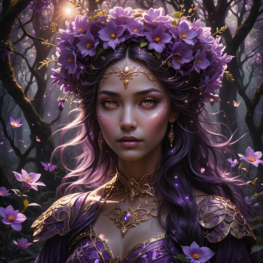 Ethereal Goddess Portrait in Mystical Forest