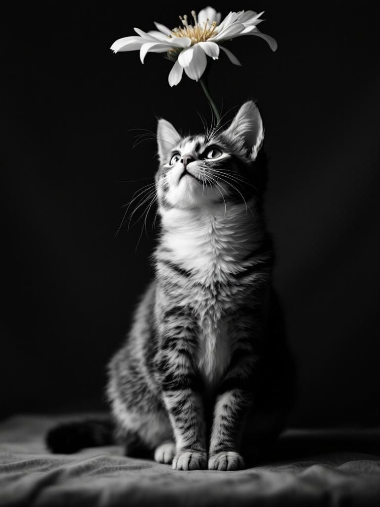 Retro-Modern Cat Portrait in Black and White