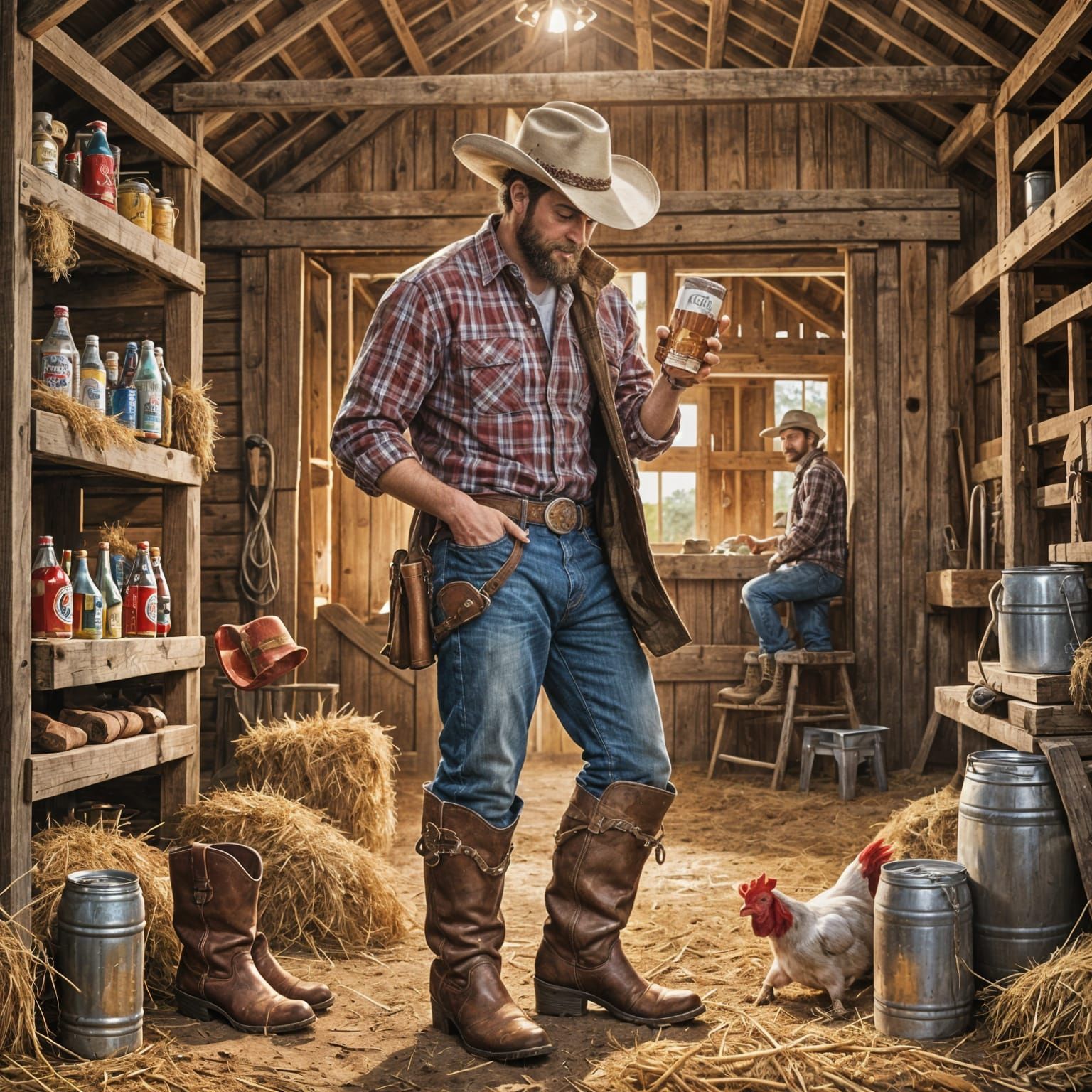 Cowboy Boot Digital Illustration in Farm Barn
