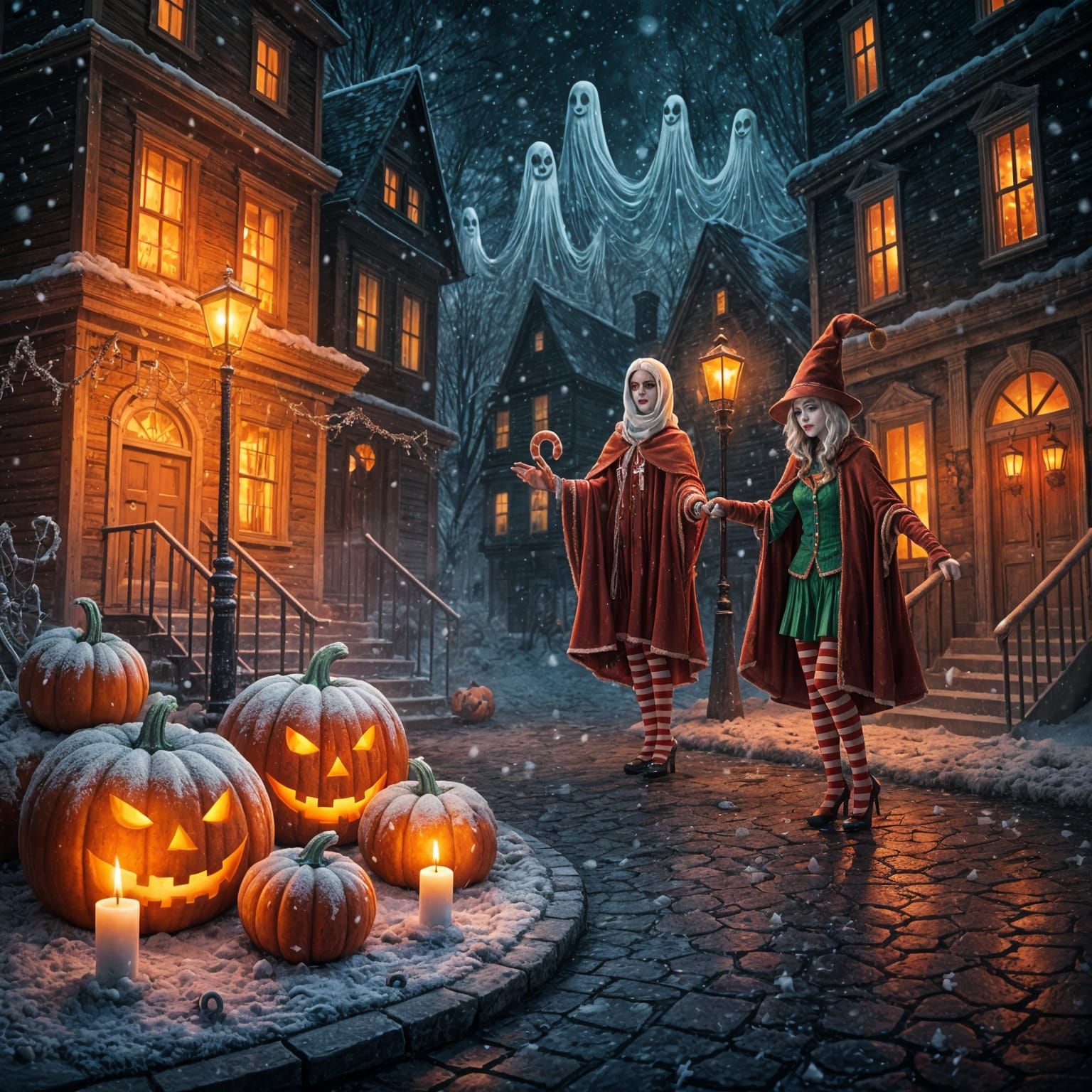 Haunted Holidays: Ghosts Decorate Snowy Halloween Town