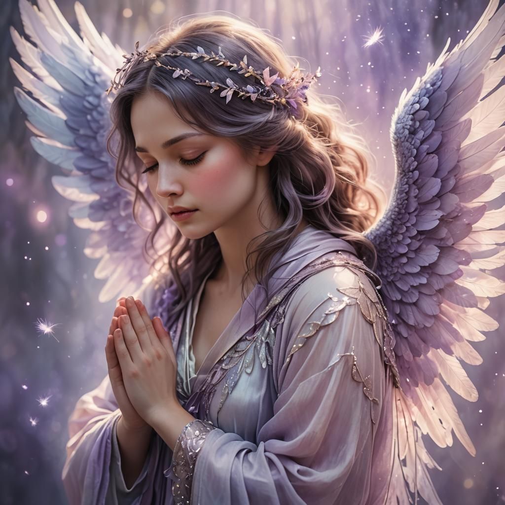 Ethereal Angelic Prayer in Soft Pastel Light