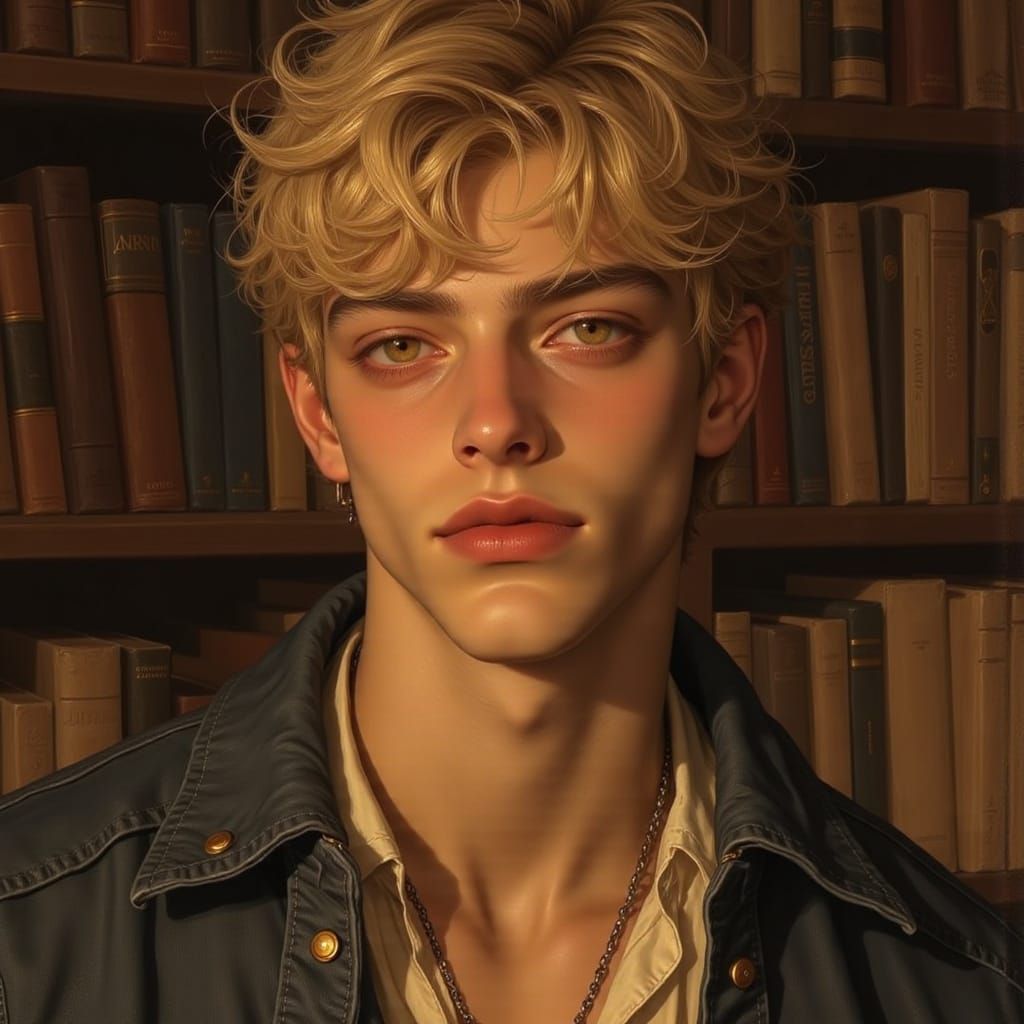 Realistic Oil Portrait of Studious Young Man Nix