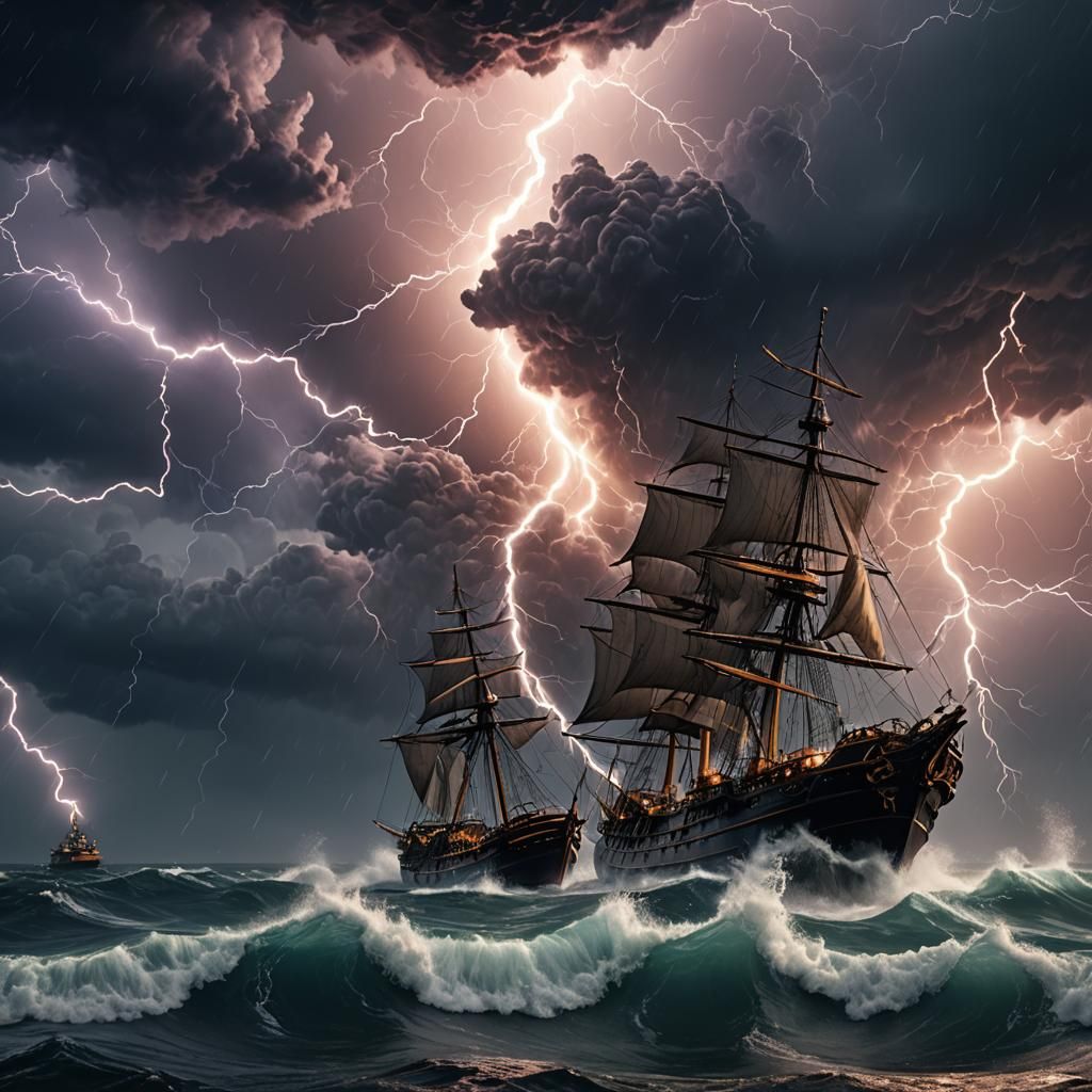 Dramatic Lightning Storm Over the Sea