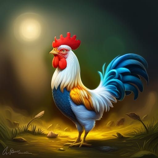 Whimsical Rooster Portrait in Hyperrealistic Style