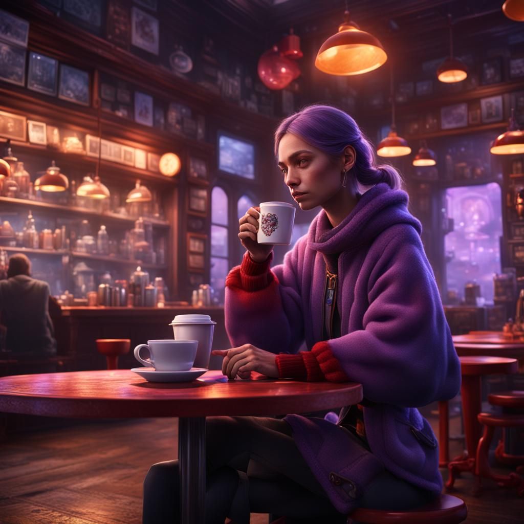 Disappointed Girl in Coffee Shop: Matte Painting