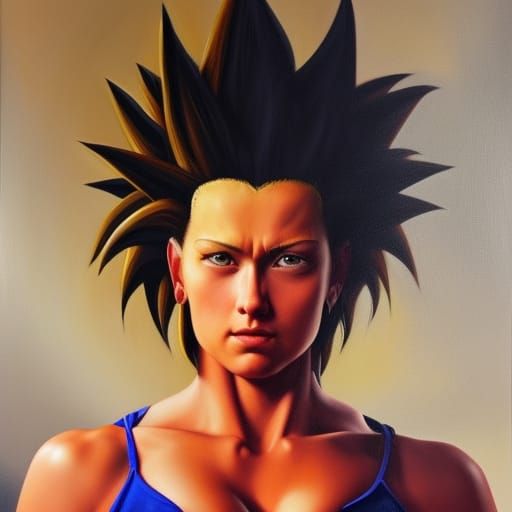 Female Super Saiyan in Caravaggio Style Oil Painting