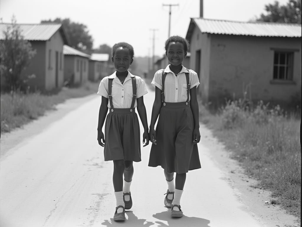 1950s Africa: Two Girls Walk to School