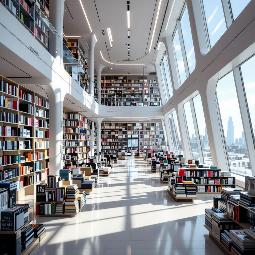 Futuristic Library of Bestselling Books: Modern Design