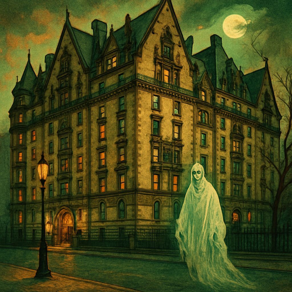 Spectre Haunts the Dakota Building: Golden Age Illustration