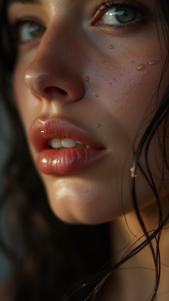Hyper-Realistic Close-Up of Woman's Face in Cinematic Style