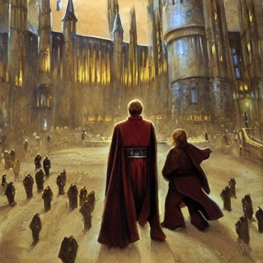 Obi-Wan Kenobi at Hogwarts as Oil Painting