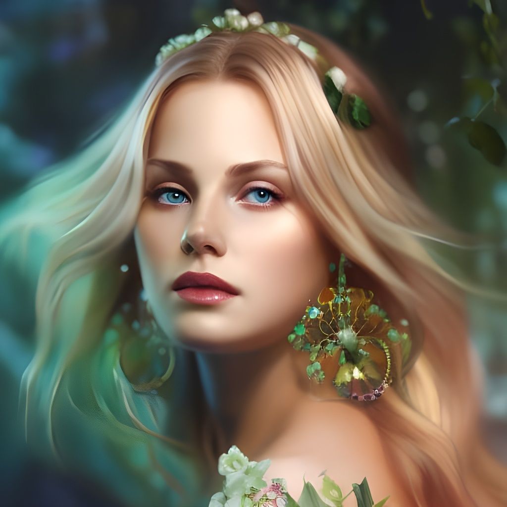 Beautiful Woman Portrait with Turquoise and Gold Jewels