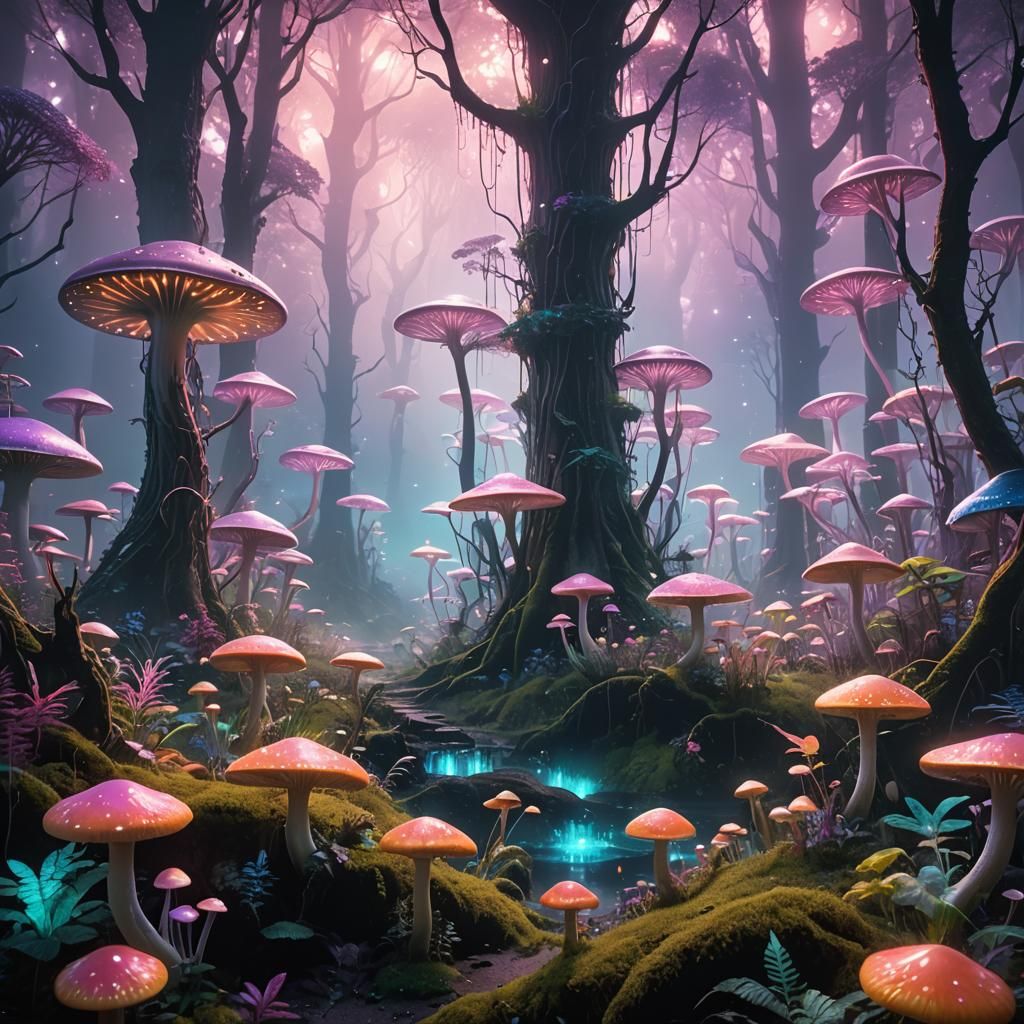 Lush Alien Forest with Glowing Plants: Concept Art