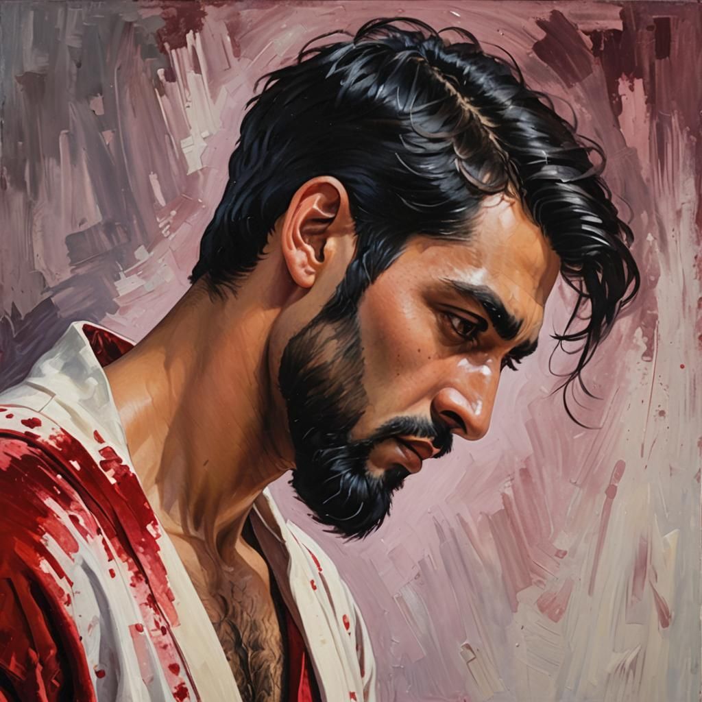 Handsome Man in Red Bathrobe, Neo-Impressionism Style