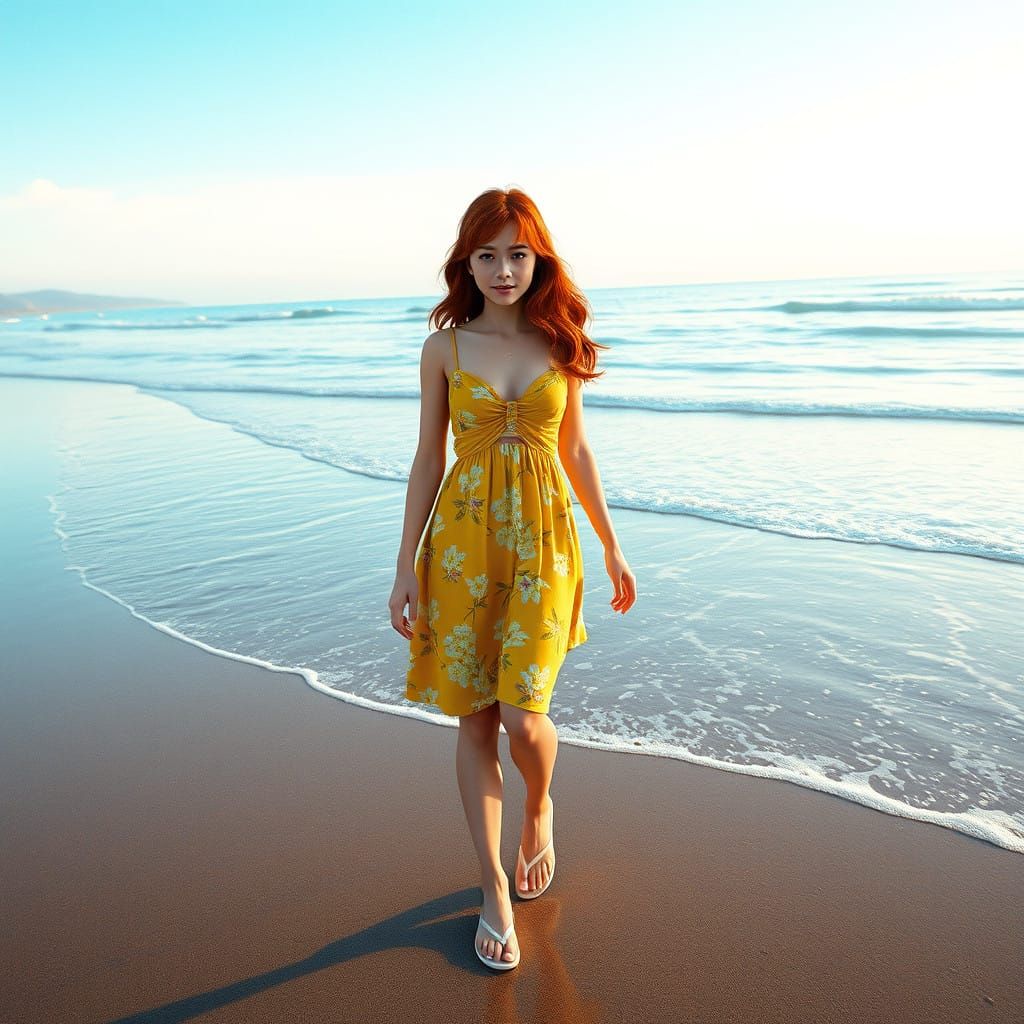 Young Redhead Enchants Fantasy Beach Scene