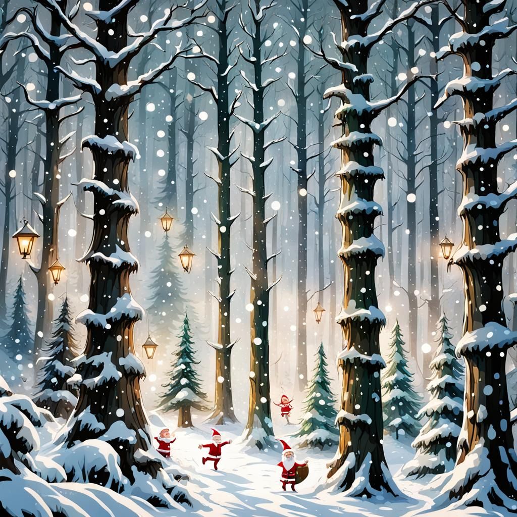 Enchanted Christmas: Elves in a Snowy Forest