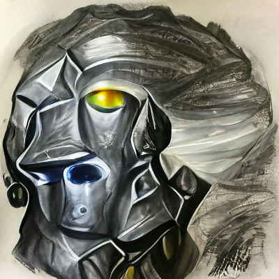 Warforged Warlock with Halo: Charcoal Drawing