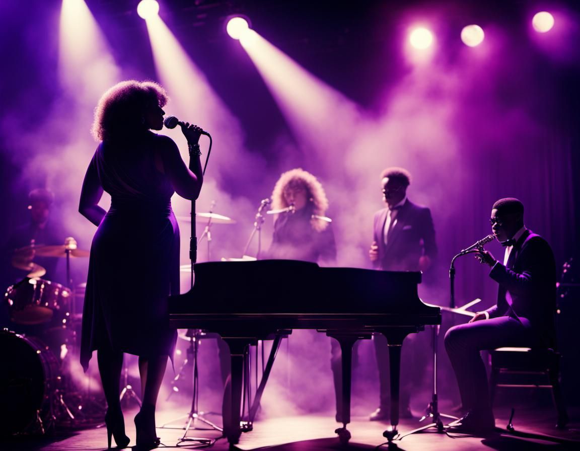 Jazz Singer on Stage in Purple Light