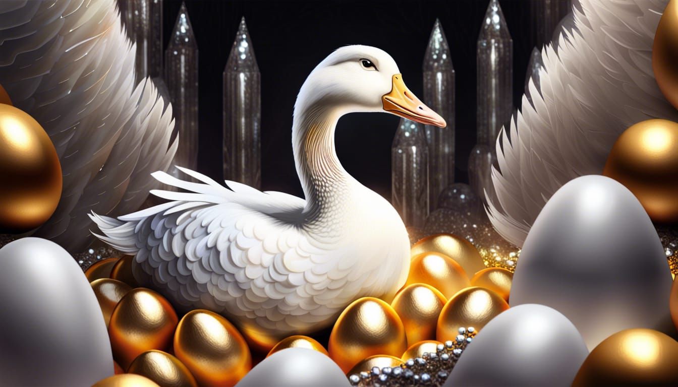 Goose on Golden Eggs in Crystal Cave: Hyperrealistic Art