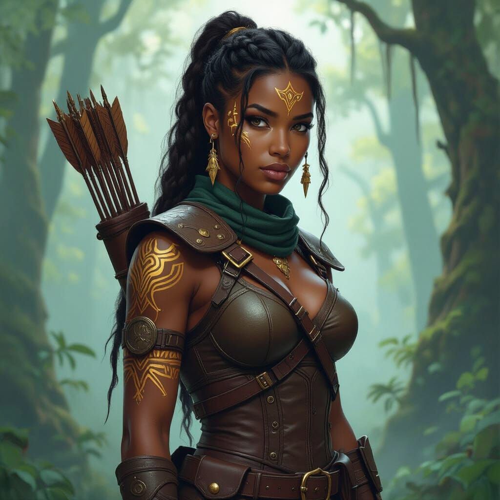 Mystical Forest Ranger with Gold Tattoos