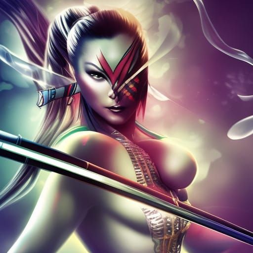 Hyperrealistic Katana Splash Art Concept