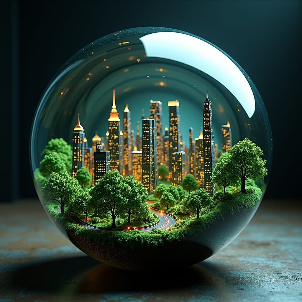 hyperrealistic, half made of glass basketball  with a miniat...