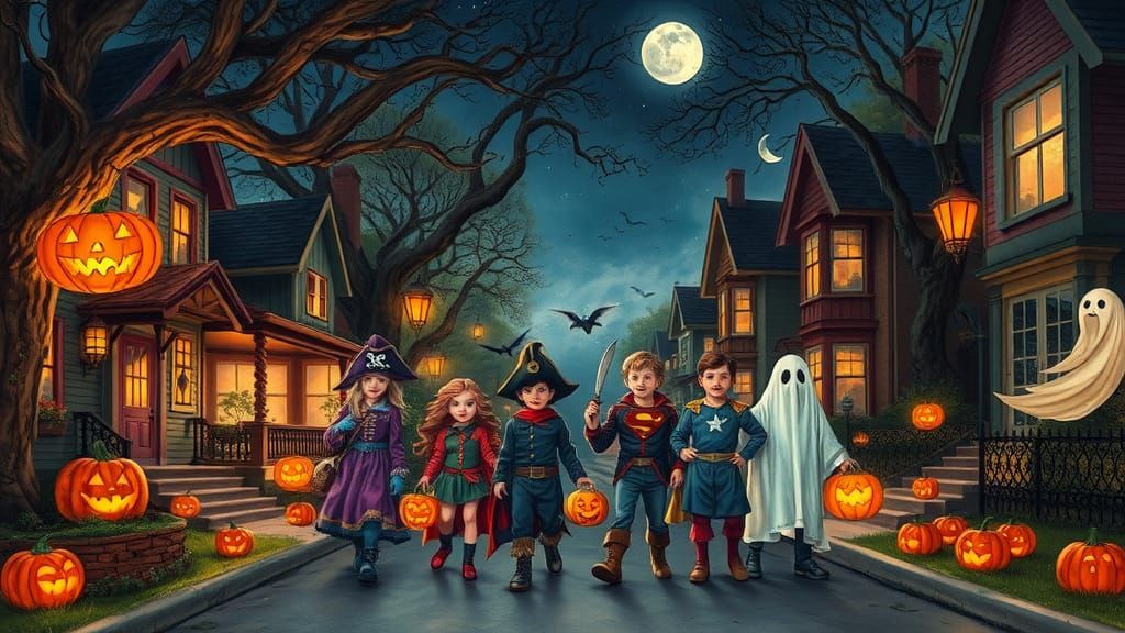Trick-or-Treaters on Halloween Night in Gurney Style