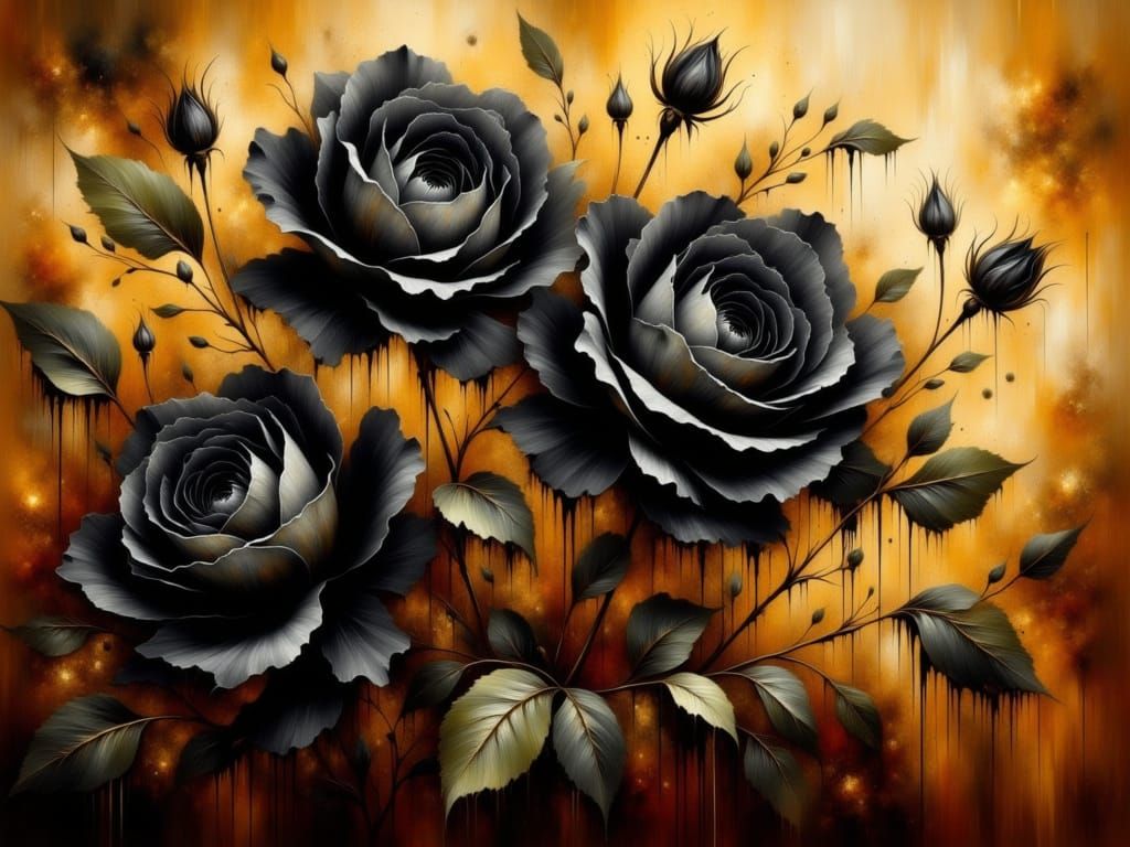 Black Roses Oil Painting with Romantic Dreaminess
