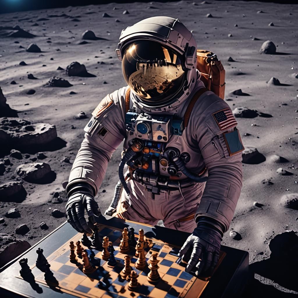 Astronaut Plays Chess on the Moon in Space