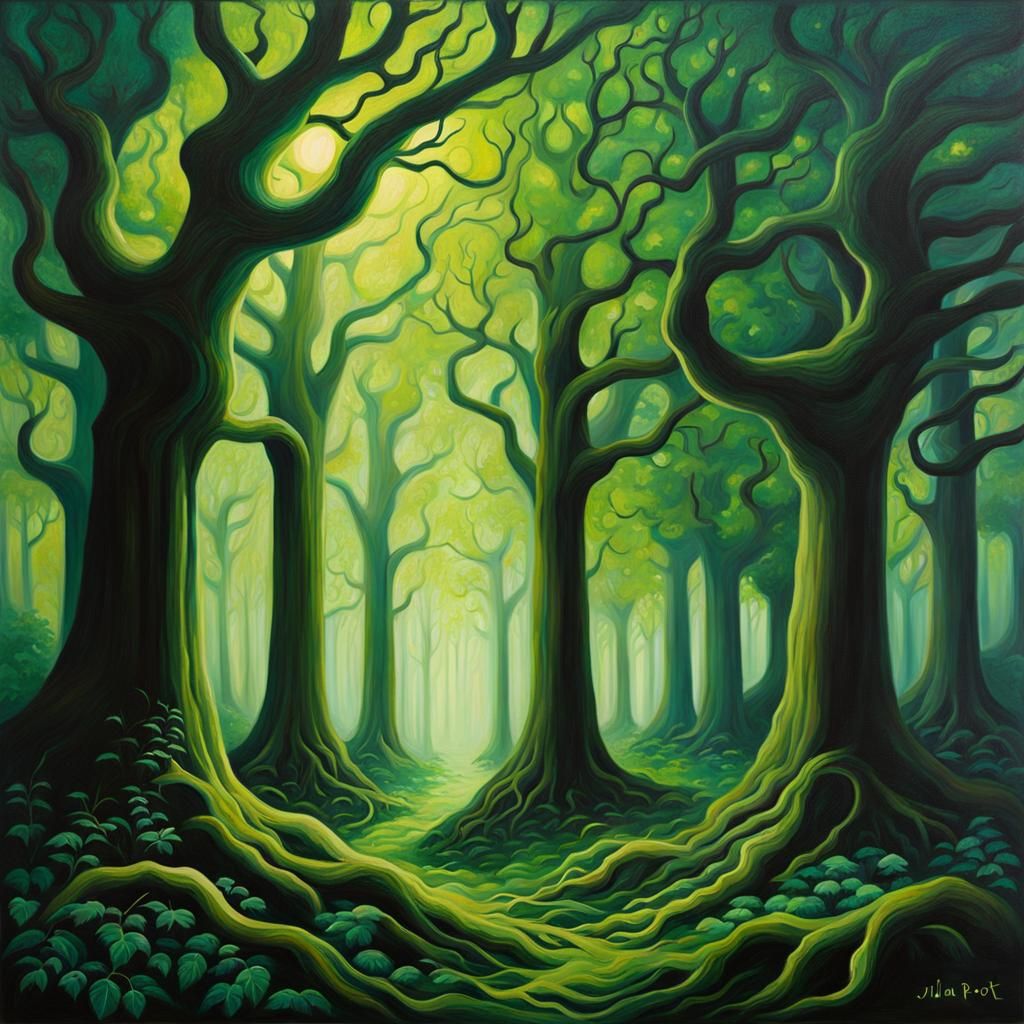 Eldritch Forest Painting in Cartoon Style